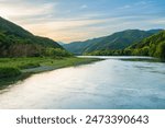 Beautiful view of a river surrounded by trees in the forest, Shimanto River in Kochi Prefecture in Japan, Travel or outdoor, Nobody