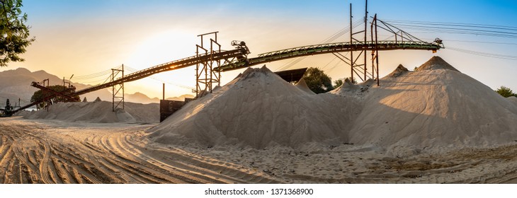 Beautiful View Of Sand Mine And Mountain Background.