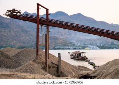 Beautiful View Of Sand Mine And Mountain Background.