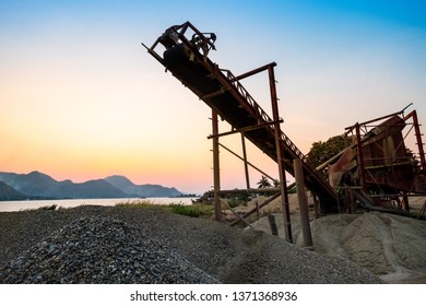 Beautiful View Of Sand Mine And Mountain Background.