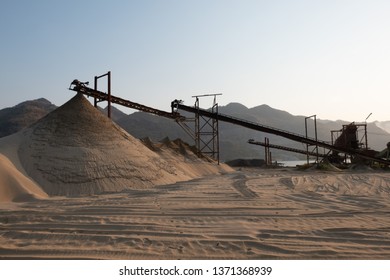 Beautiful View Of Sand Mine And Mountain Background.