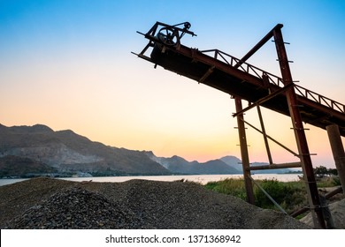 Beautiful View Of Sand Mine And Mountain Background.