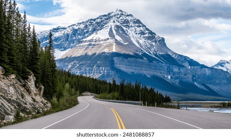 Beautiful view of Scenery Icefields Parkway, snow capped mountains, between Banff and Jasper National Parks, Alberta, Canada - Powered by Shutterstock