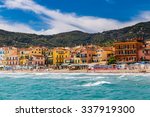 Beautiful View of Sea and Town of Alassio With Colorful Buildings During Summer Day-Alassio,Italy,Europe