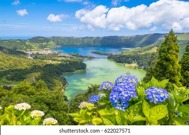 Beautiful view of Seven Cities Lake "Lagoa das Sete Cidades" from Vista do Rei viewpoint in São Miguel Island - Azores - Portugal