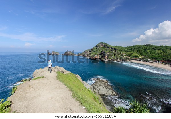 Beautiful View Siung Beach Gunungkidul Yogyakarta Stock