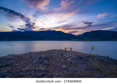 A Beautiful View Of The Sun Setting On An Okanagan Hiking Trail Called Knox Mountain.