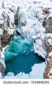 Beautiful View Of Sunwapta Upper Falls In Jasper National Park, Canada