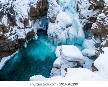 Beautiful View Of Sunwapta Upper Falls In Jasper National Park, Canada