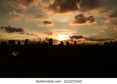 Beautiful View Of Sunway City Skyscraper During Sunset Scene, From Top View Tower.