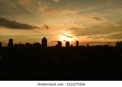 Beautiful View Of Sunway City Skyscraper During Sunset Scene, From Top View Tower.