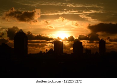 Beautiful View Of Sunway City Skyscraper During Sunset Scene, From Top View Tower.