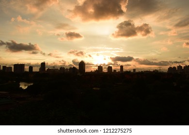 Beautiful View Of Sunway City Skyscraper During Sunset Scene, From Top View Tower.