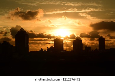 Beautiful View Of Sunway City Skyscraper During Sunset Scene, From Top View Tower.