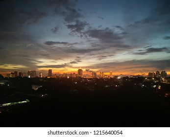 Beautiful View Of Sunway City Skyscraper During Sunset Scene, From Top View Tower.