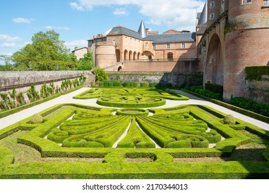 Beautiful View Of The Tarn River And A Garden With Flowers In The Toulouse-Lautrec Museum In Albi In France.