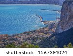 Beautiful view from top of Monte Pellegrino (Pilgrim Mountain), which overlooks whole Palermo bay. Palermo, Sicily, Italy.