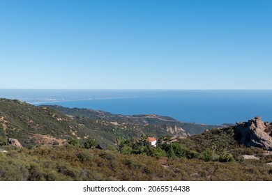 A Beautiful View Of Topanga State Park In California, US Under A Blue Cloudless Sky