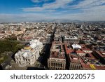 Beautiful view from Torre Latinoamericana in Ciudad de Mexico. Cityscape with beautiful blue sky.