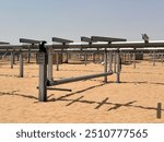 A beautiful view of Tracker installation system for PV module solar system with torque tube, PV module rails, drive line and post heads