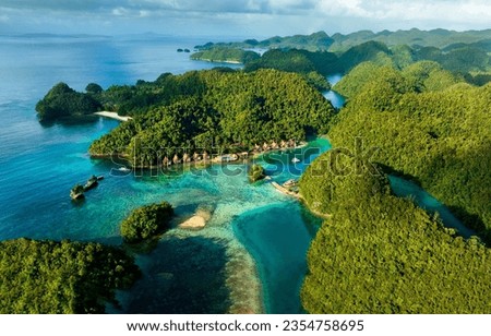 Beautiful view of tropical islands. Tropical island landscape. Blue lagoon of tropical island. Tropical island lagoon