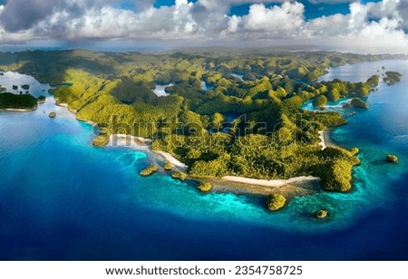 Beautiful view of tropical islands. Tropical island beach. Island beach on tropical landscape. Tropical sea beach panorama