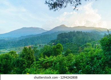 a beautiful view of twin mountain Gede and Pangrango in Puncak Bogor, Indonesia. - Shutterstock ID 1294242808