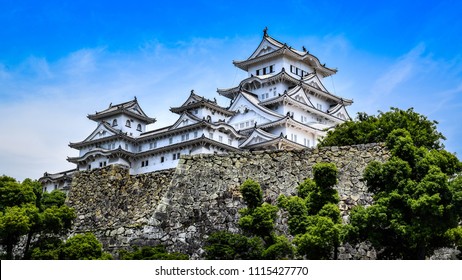 Beautiful view of Unesco World Heritage site Himeji castle in the summer. An elegant and impregnable samurai fortress in Japan. 
