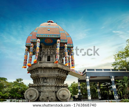 beautiful view of valluvar kottam,auditorium, monument in chennai, tamil nadu, india.
the monument is 39 meter high (128 feet) stone car, Replica of the famous temple chariot of Thiruvarur.thiruvallur