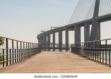 A Beautiful View Of The Vasco Da Gama Bridge In Parque Das Nacoes In Lisboa, Portugal