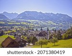 A beautiful view of a village in mountains, Sarnen, Switzerland