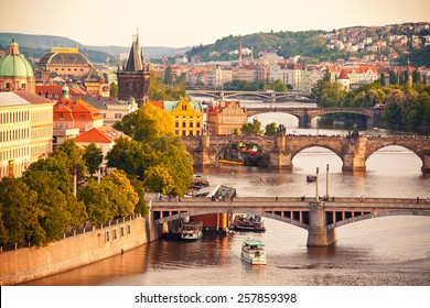 Beautiful view to Vltava and bridges in Prague, Czech republic - Shutterstock ID 257859398