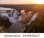 Beautiful view to waterfalls and green rainforest in Iguazu Falls, border of Brazil and Argentina