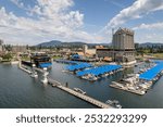 A beautiful view of the waterfront marina and resort in Coeur d