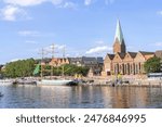 Beautiful View at Weser River and the old town of Bremen, Germany