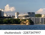 Beautiful view to white modern architecture museum building in Niterói, Rio de Janeiro, Brazil