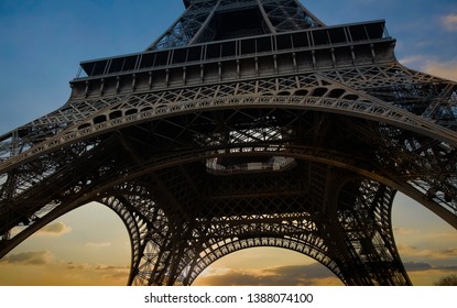 Beautiful view of  wide shot in Paris  Eiffel Tower and sunset sky scene