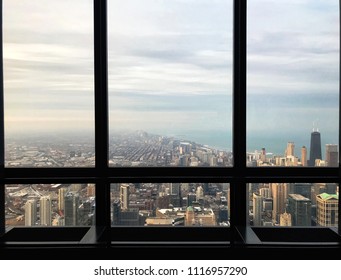 Beautiful View From The Window At 103-storey At The Sky Deck Observatory Of The Willis Tower In Chicago