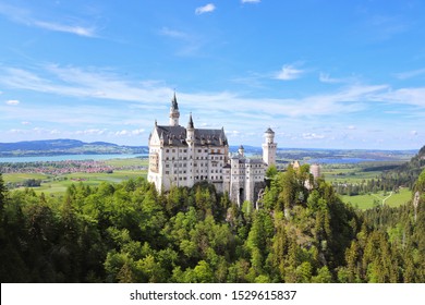 Beautiful view of world famous Neuschwanstein Castle in Bavaria, Germany - Europe, The very inspiration pf most of the Disney castles, built for King Ludwig II