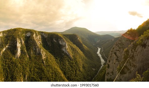 A Beautiful View Of A Zipline In The Mountains With Greenery In Bosnia Herzegovina