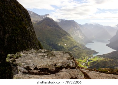 Beautiful View(landscape) From The Top Of Via Ferrata Loen Norway In Autumn