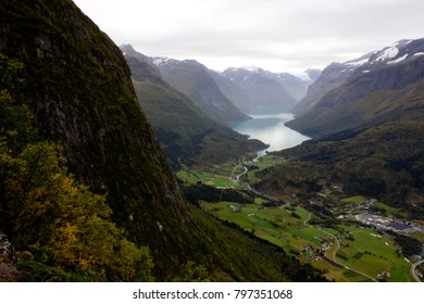 Beautiful View(landscape) From The Top Of Via Ferrata Loen Norway In Autumn