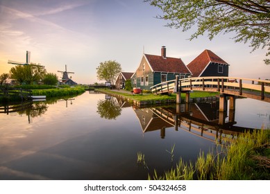 The beautiful village of Zaanse Schaans at sunset, the Netherlands