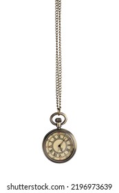 Beautiful vintage pocket watch with chain isolated on white. Hypnosis session