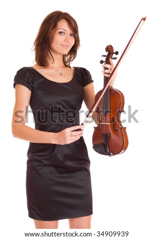 beautiful violinist isolated on white