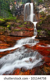 Beautiful Virginia Falls in the forests of Glacier National Park in northern Montana