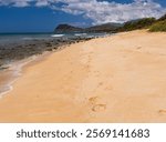 Beautiful Waipahu Beach With Puu Ohulu In The Distance, Waipahu, Oahu, Hawaii, USA