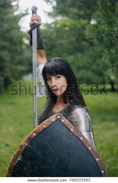 Beautiful Warrior Girl Chain Mail Sword Stock Photo (Edit Now) 740519395