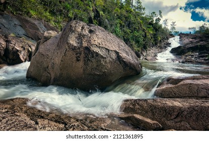 A Beautiful Water Falls In Mountain Pine Ridge, Belize 