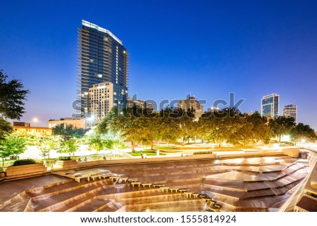 The beautiful water gardens at night at Fort Worth, Texas